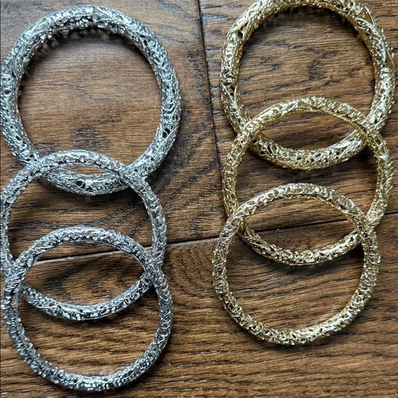 Kendra Scott Silver and Gold Textured Bangles - Picture 2 of 2